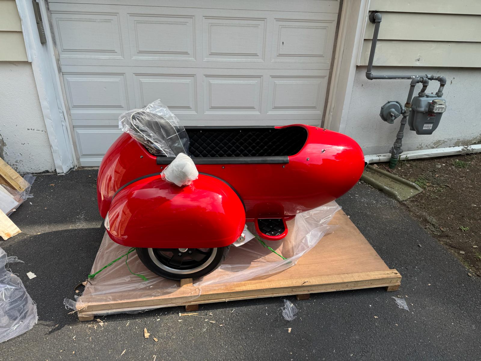 custom Vespa sidecar fiberglass in Indonesia workshop – red body with windshield by Scooter99